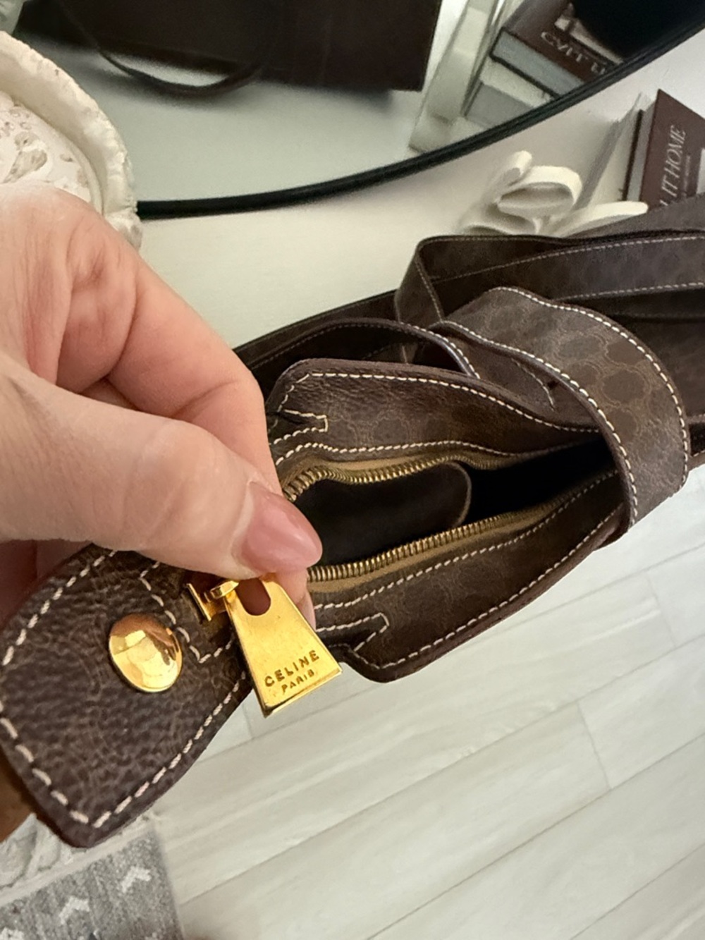 Celine Brown Monogram Tote with Tan Leather Patch - Picture 14 of 15